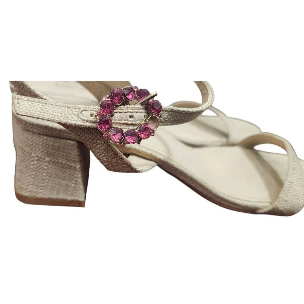 Larroude Selena 45MM Raffia Block-Heel Sandals Size 7